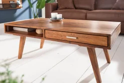 Massivholz Couchtisch RETRO 100cm braun Sheesham stone finish Schubladen handmade