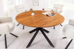 Massivholz Esstisch GALAXIE 130cm rund Akazie natur schwarzes Metallgestell
