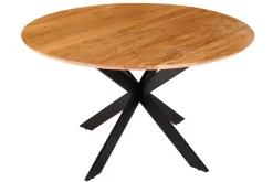 Massivholz Esstisch GALAXIE 130cm rund Akazie natur schwarzes Metallgestell