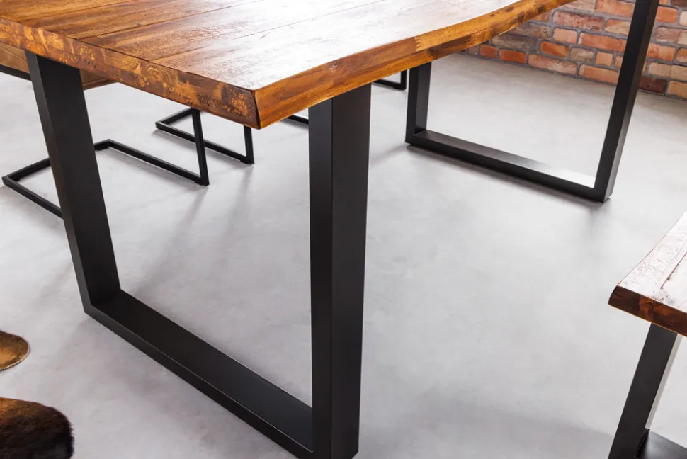 Massivholz Esstisch GENESIS 180cm natur anthrazit Akazie Baumkante Industrial Design
