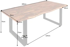 Massivholz Esstisch GENESIS 180cm natur anthrazit Akazie Baumkante Industrial Design