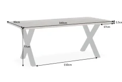 Massivholz Esstisch GENESIS VINTAGE 160cm braun Akazie schwarzes X-Gestell Baumkante