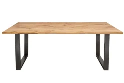 Massivholz Esstisch LIVING EDGE 160cm natur Wildeiche geölt Baumkante Metallgestell