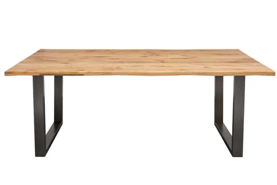 Massivholz Esstisch LIVING EDGE 160cm natur Wildeiche geölt Baumkante Metallgestell