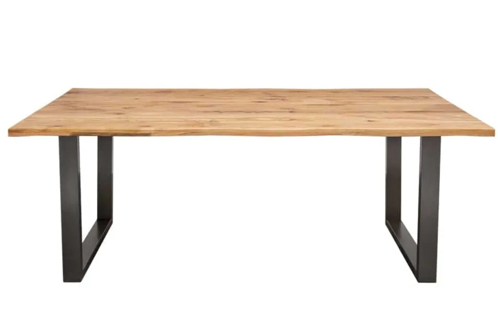 Massivholz Esstisch LIVING EDGE 180cm natur Wildeiche geölt Baumkante Kufengestell