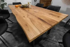 Massivholz Esstisch LIVING EDGE 200cm natur Wildeiche geölt Baumkante Metallbeine