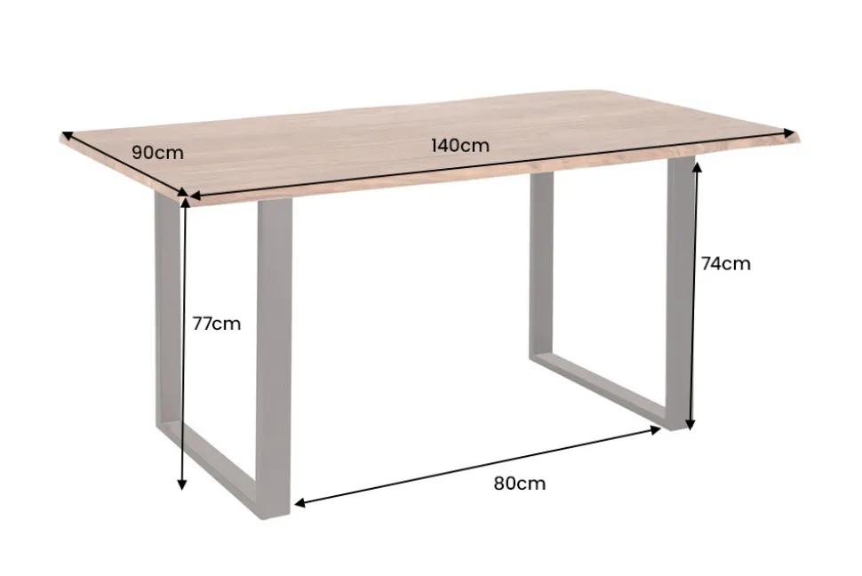 Massivholz Esstisch MAMMUT 140cm Wild-Akazie Baumkante Industrial Design 2,6cm Tischplatte