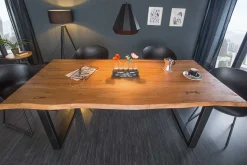 Massivholz Esstisch MAMMUT 200cm Akazie 3,5cm Tischplatte Baumkante Metall schwarz