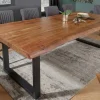 Massivholz Esstisch MAMMUT 200cm Akazie U-Gestell schwarz Metall Baumkante 6cm Tischplatte