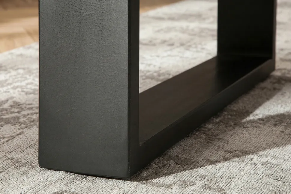 Massivholz Esstisch MAMMUT 200cm Akazie U-Gestell schwarz Metall Baumkante 6cm Tischplatte
