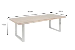 Massivholz Esstisch MAMMUT 180cm Akazie U-Gestell Edelstahl Baumkante 6cm Tischplatte