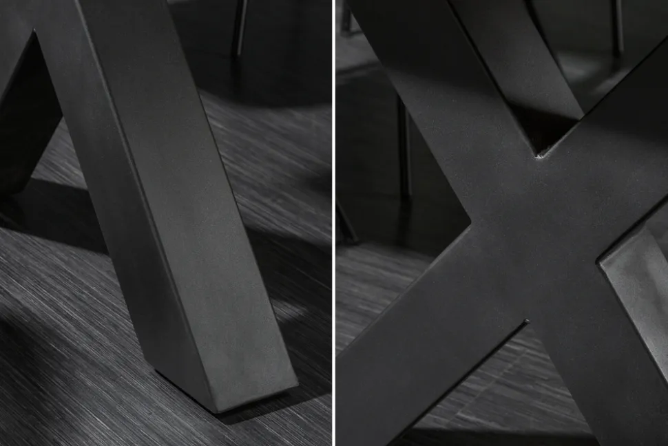 Massivholz Esstisch MAMMUT 180cm Akazie X-Gestell schwarz Baumkante 6cm Tischplatte