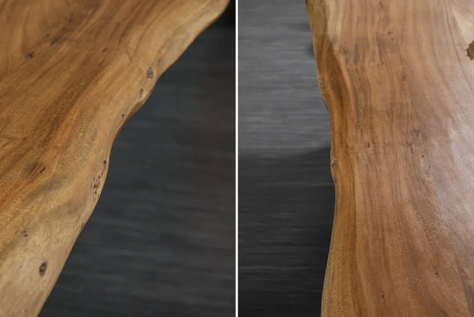 Massivholz Esstisch MAMMUT 180cm Akazie X-Gestell schwarz Baumkante 6cm Tischplatte