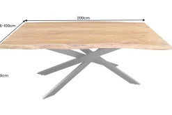Massivholz Esstisch MAMMUT 200cm Akazie schwarz Metall Baumkante 6cm Tischplatte