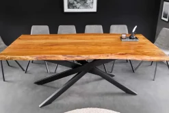 Massivholz Esstisch MAMMUT 200cm Akazie schwarz Metall Baumkante 6cm Tischplatte