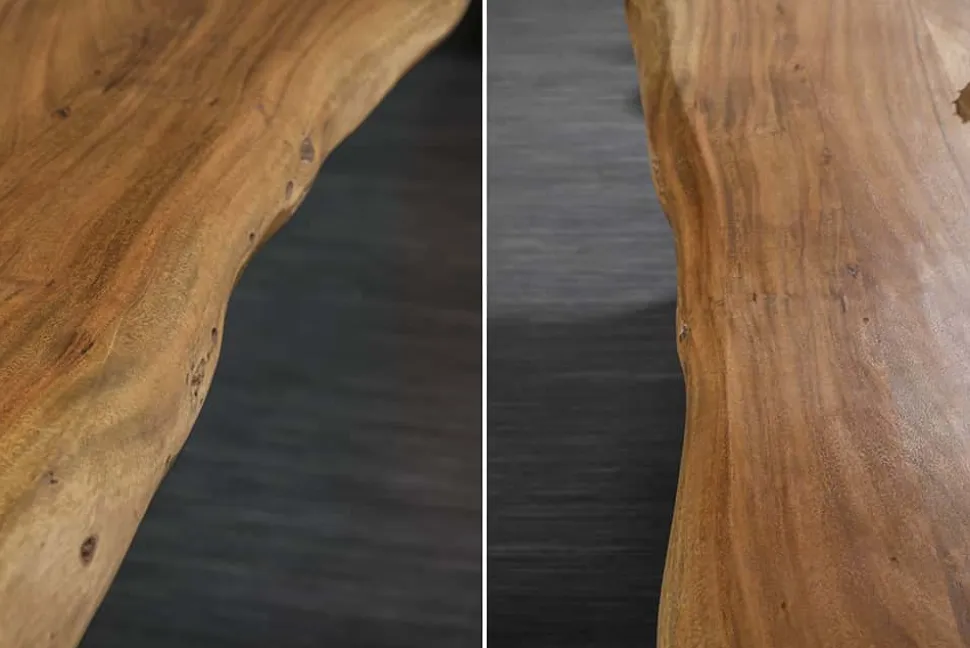 Massivholz Esstisch MAMMUT 220cm natur Akazie X-Gestell schwarz Metall Baumkante