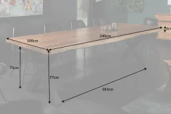 Massivholz Esstisch MAMMUT NATURE 240cm Akazie Baumkante X-Gestell anthrazit 6cm Tischplatte