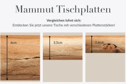 Massivholz Esstisch MAMMUT NATURE 200cm Akazie Edelstahl Baumkante 3,5cm Tischplatte