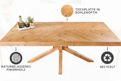 Massivholz Esstisch MOSAIK 200cm natur Pinienholz recycelt Sterngestell