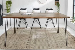 Massivholz Esstisch SCORPION 160cm braun Akazie schwarze Metallbeine Hairpin Legs Retro