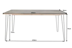 Massivholz Esstisch SCORPION 160cm braun Akazie schwarze Metallbeine Hairpin Legs Retro