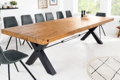 Massivholz Esstisch THOR 300cm vintage braun Pinie recycelt Industrial Design Eisen X-Gestell
