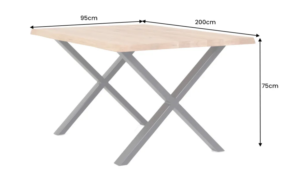 Massivholz Esstisch WILD OAK 200cm natur schwarz Wildeiche Baumkante geölt X-Gestell