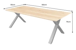 Massivholz Esstisch WILD OAK 160cm natur Wildeiche Schweizer Kante X-Gestell
