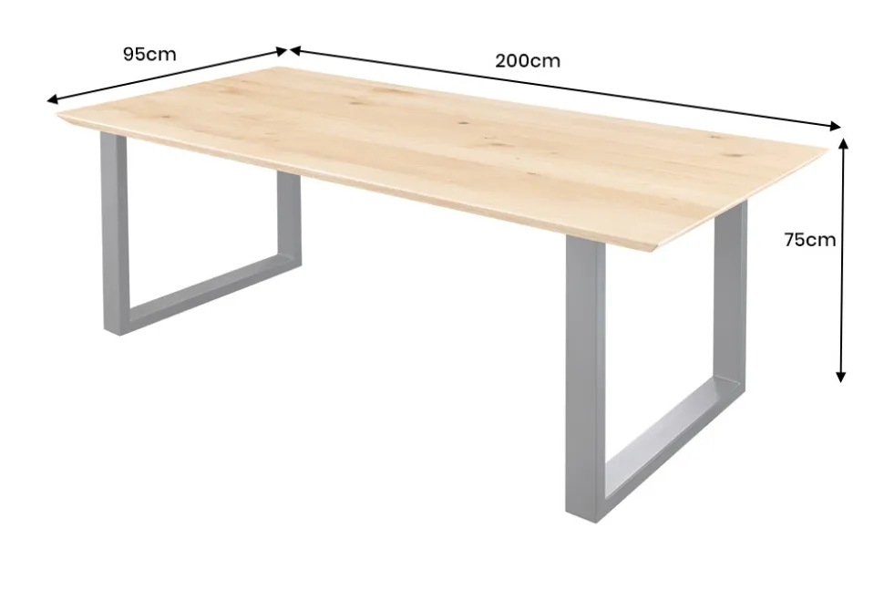 Massivholz Esstisch WILD OAK 200cm natur Wildeiche Schweizer Kante Metall U-Gestell
