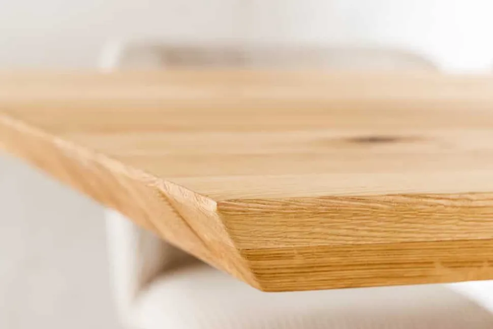 Massivholz Esstisch WILD OAK 160cm natur Wildeiche Schweizer Kante Edelstahl U-Gestell