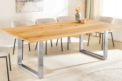 Massivholz Esstisch WILD OAK 160cm natur Wildeiche Schweizer Kante Edelstahl U-Gestell