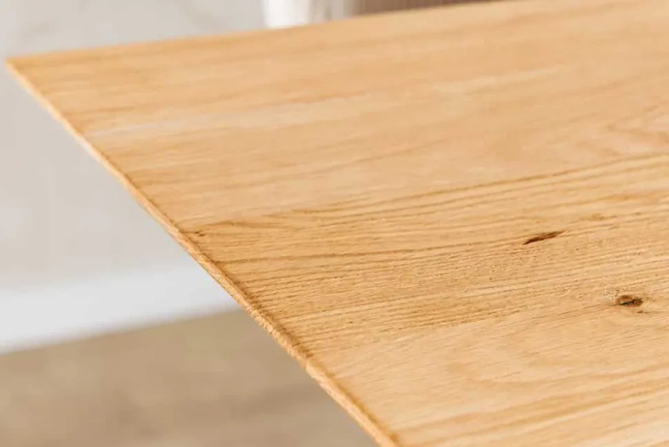 Massivholz Esstisch WILD OAK 160cm natur Wildeiche Schweizer Kante Edelstahl U-Gestell