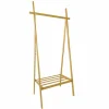 Massivholz Garderobe ZEN-BO 160cm natur Bambus Kleiderstange mit Ablage