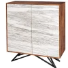 Massivholz Highboard MOUNTAIN SOUL 120cm echter Naturstein weiß Akazie Schrank Marmor-Design