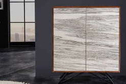 Massivholz Highboard MOUNTAIN SOUL 120cm echter Naturstein weiß Akazie Schrank Marmor-Design