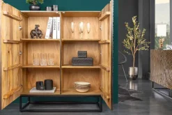 Massivholz Highboard ZEN CIRCLES 120cm dunkelbraun Mangoholz 3D-Design