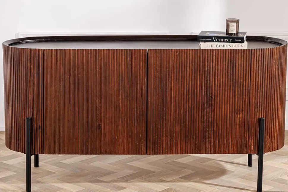 Massivholz Sideboard GATSBY 150cm dunkelbraun Mango Retro Design