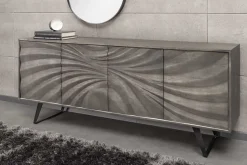 Massivholz Sideboard HURRICANE 175cm grau Akazie 3D-Design