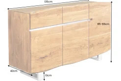 Massivholz Sideboard MAMMUT 135cm Akazie Kommode mit Schubladen Baumkante Edelstahl