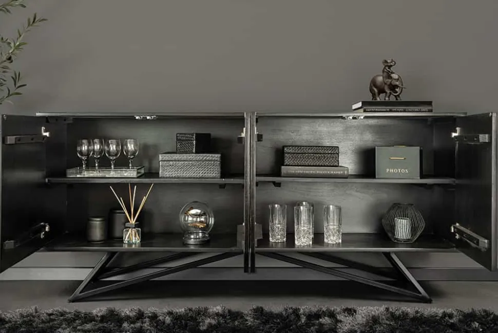 Massivholz Sideboard MOUNTAIN SOUL 175cm grau grün Naturstein Akazie schwarz
