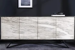 Massivholz Sideboard MOUNTAIN SOUL 175cm weiß schwarz Akazie echter Naturstein