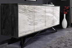 Massivholz Sideboard MOUNTAIN SOUL 175cm weiß schwarz Akazie echter Naturstein