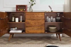 Massivholz Sideboard MYSTIC LIVING 145cm braun Sheesham stone finish Kommode Schubladen