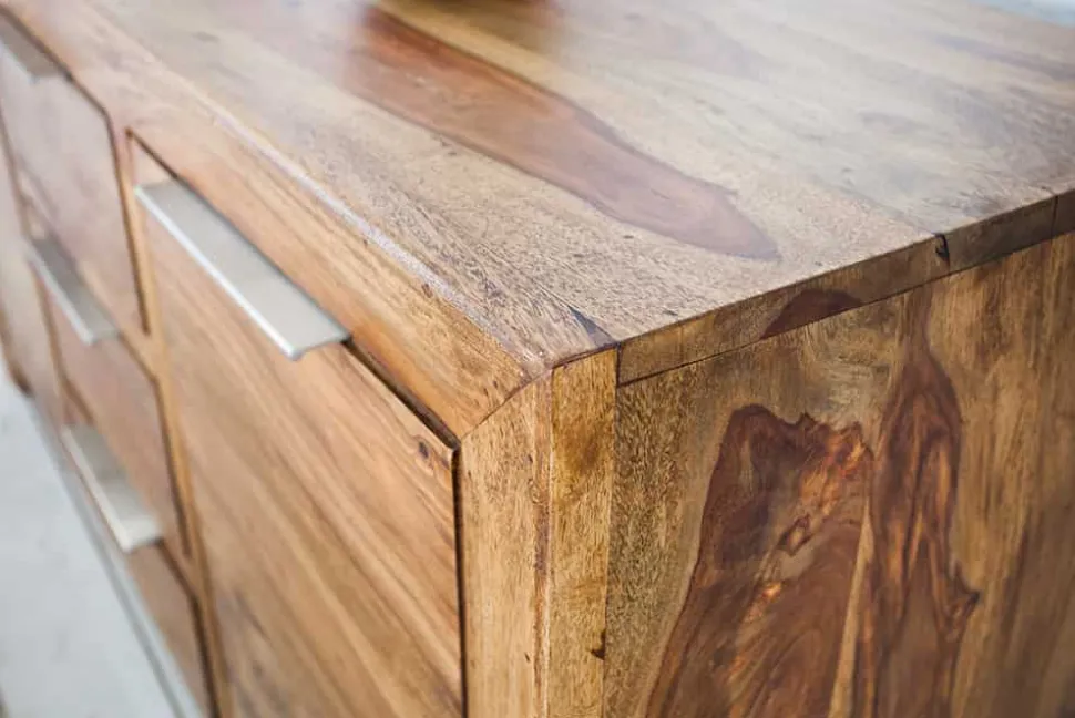 Massivholz Sideboard PURE 135cm braun Sheesham stone finish Kommode mit Schubladen