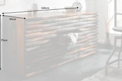 Massivholz Sideboard RELIEF 160cm Sheesham grau smoke finish Kommode mit Schubladen