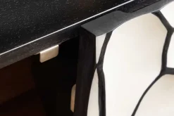 Massivholz Sideboard VULCANO 180cm weiß schwarz Mangoholz mit 3D Schnitzereien handmade Metallgestell gold