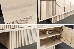 Massivholz TV-Lowboard ART DECO 200cm weiß gekälkt Mangoholz 3D-Front