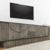 Massivholz TV-Lowboard ART DECO 200cm grau smoked Mangoholz 3D-Front