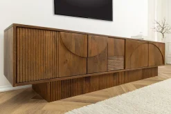 Massivholz TV-Lowboard ART DECO 200cm braun smoked Mangoholz 3D-Front