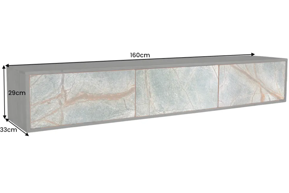 Massivholz TV Lowboard MOUNTAIN SOUL 160cm schwarz hängend echter Naturstein Akazie